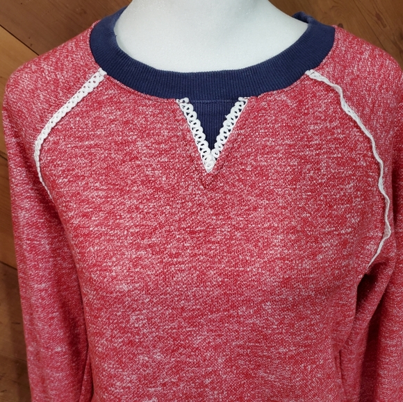 Crew Neck French Terry Raglan Sleeve Pullover Red - Picture 6 of 7